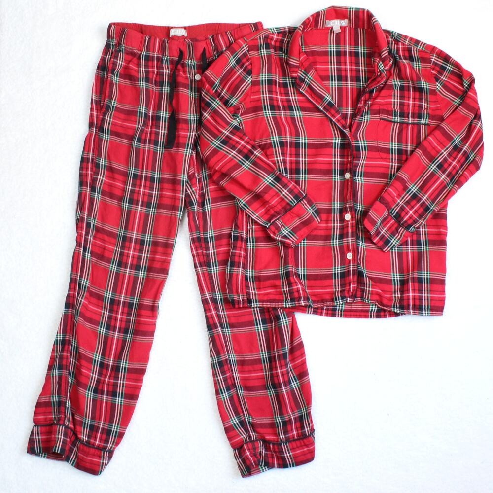 J Crew Flannel Pajama Set Womens XS Red Plaid Button Top Lounge Sleepwear